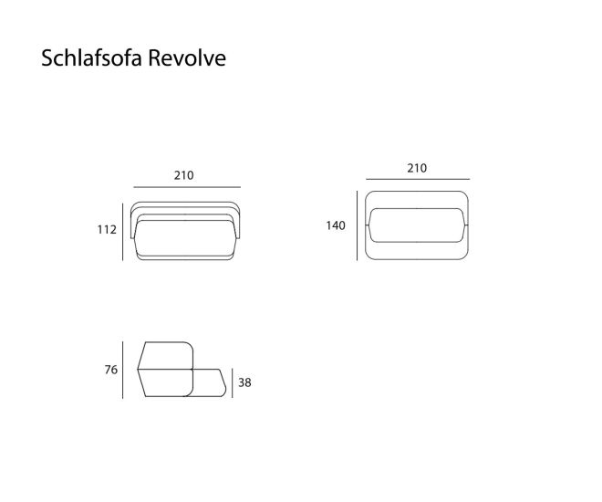 Prostoria Revolve sofa bed Sketch Dimensions Sizes