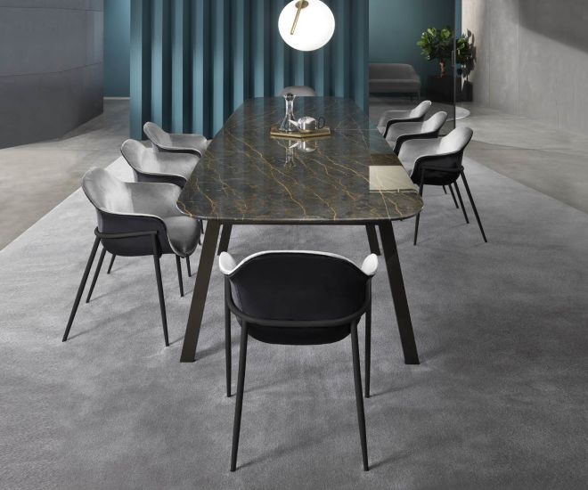 Versatile Marelli Chia conference room chair in light grey velvet upholstery