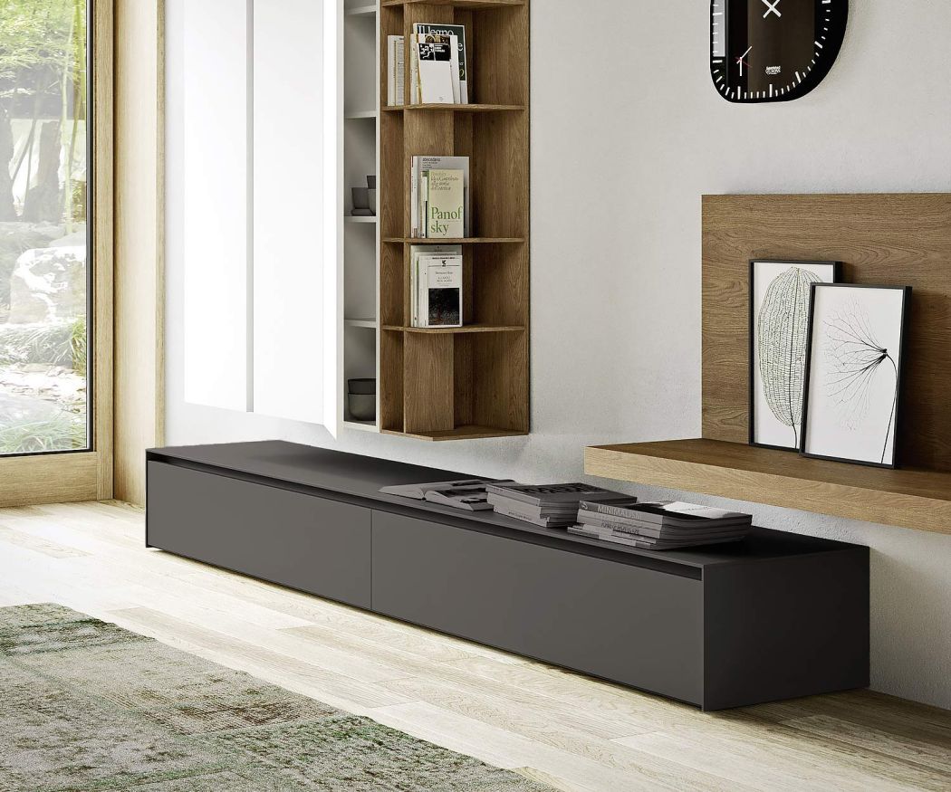 Design lowboard dark grey matt with recessed grip 240 cm
