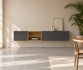 Livitalia Box 18 Wall Sideboard 240 cm – Matt dark grey + Light oak
