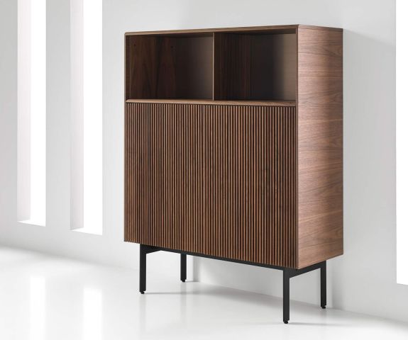 Exclusive design highboard with louvre door in accordion style on 29 cm plinth
