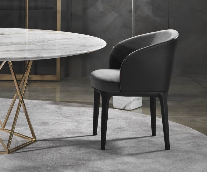 Exclusive Marelli Paris dining room armchair in grey fabric upholstery