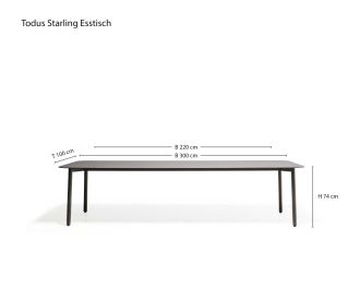Sizes Starling Design dining table for the garden
